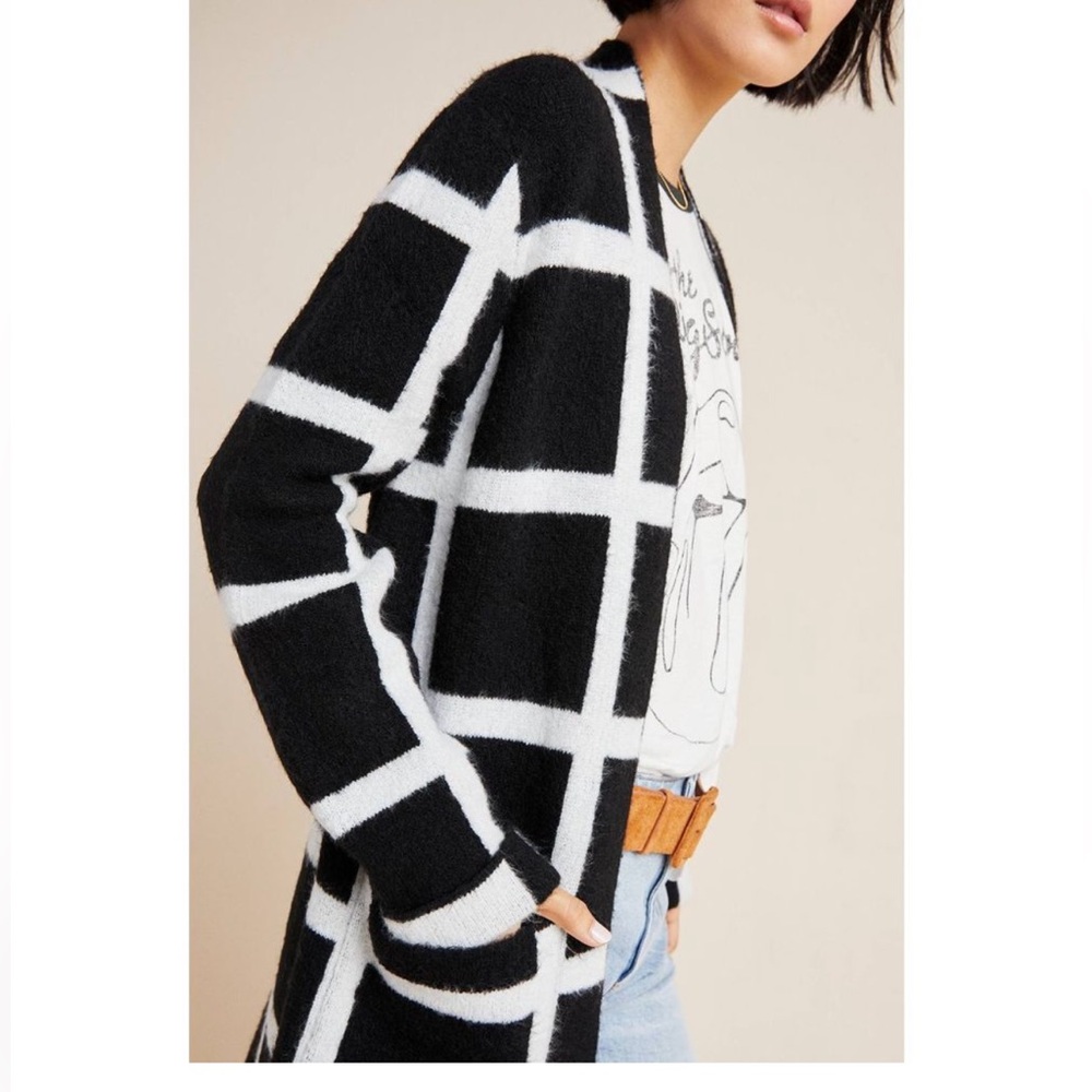 Lost + Wander Parker Windowpane Sweater Coat in black and white Size M